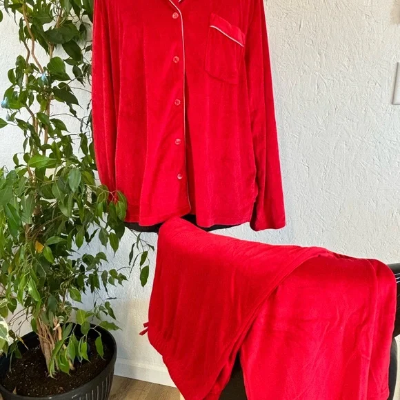 Red Velour Stretch Pajamas - Cabernet by Sleep Sense - Picture 2 of 9